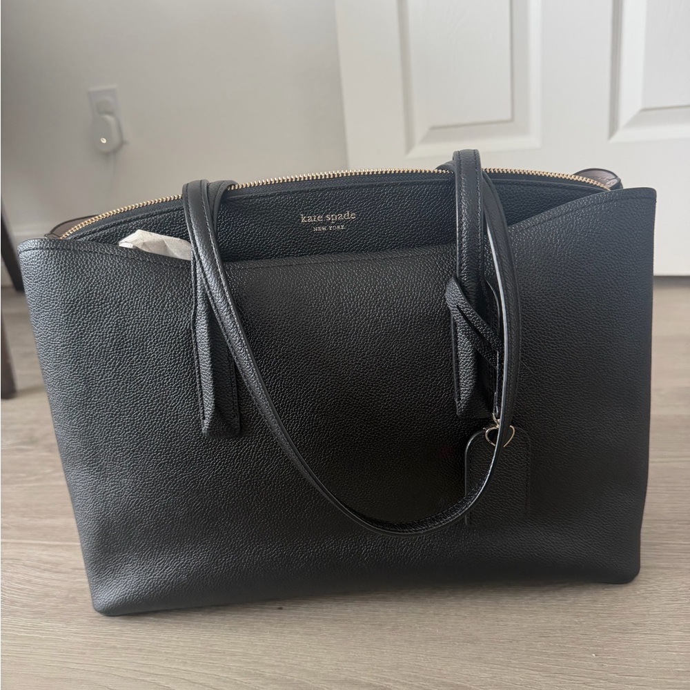 kate spade Black Pebble Leather Tote with Gold Zip